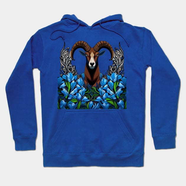 Cartoon Of A Bighorn Sheep With Colorado Blue Columbine Hoodie by taiche